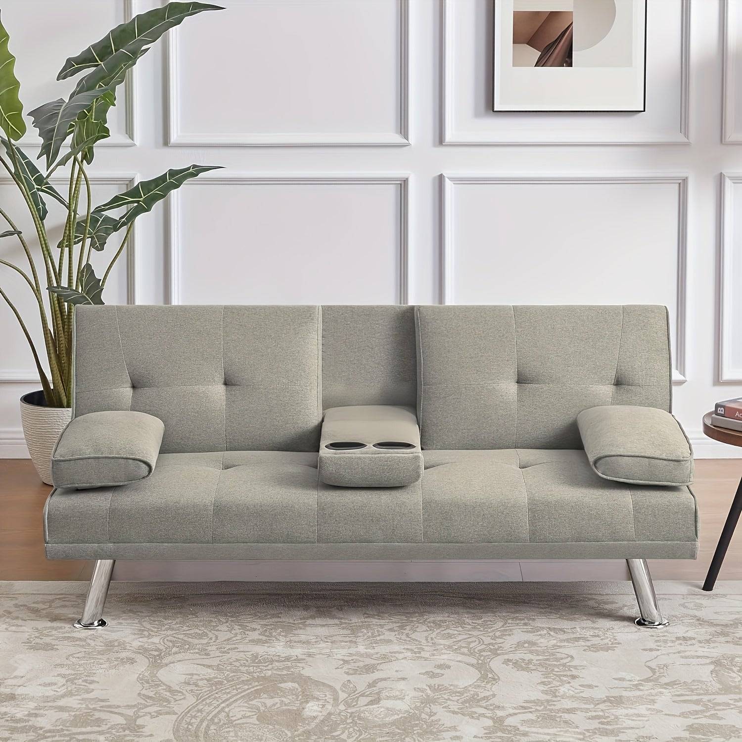 Futon Sofa Bed, Convertible Couch Bed Loveseat, Modern Futon Recliner Sleeper, Small Lazy Futon - 8022BEIGE