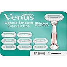 Gillette Venus Deluxe Smooth Sensitive Women's RASOIO, 1 handtag och 9 blad med 5 blad, snabb, effektiv och djup rakning, hudkudde