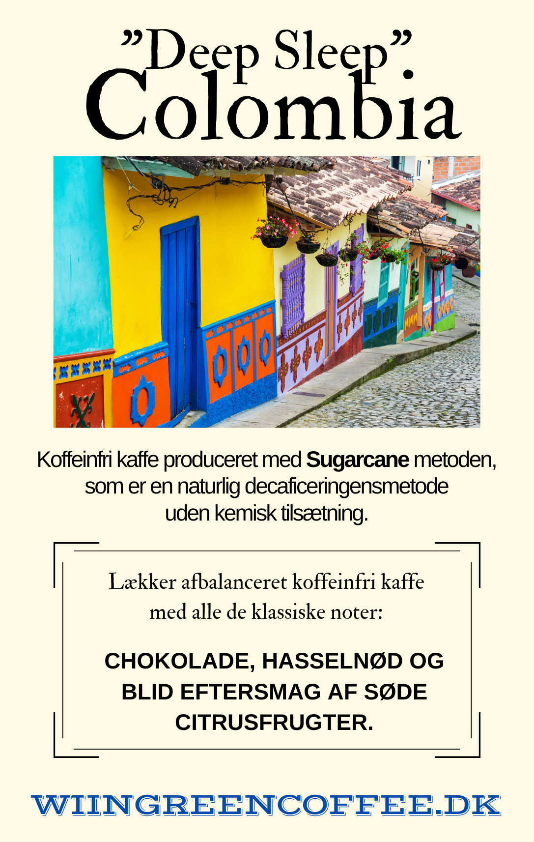 Colombia "Deep Sleep" koffeinfri, Friskristet kaffe 1000 gr Hele bønner