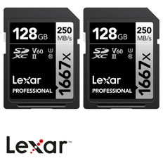 2 X LEXAR PRO 1667X SDXC UHS-II U3 (V60) R250/W120 128G+ KORTLÆSER