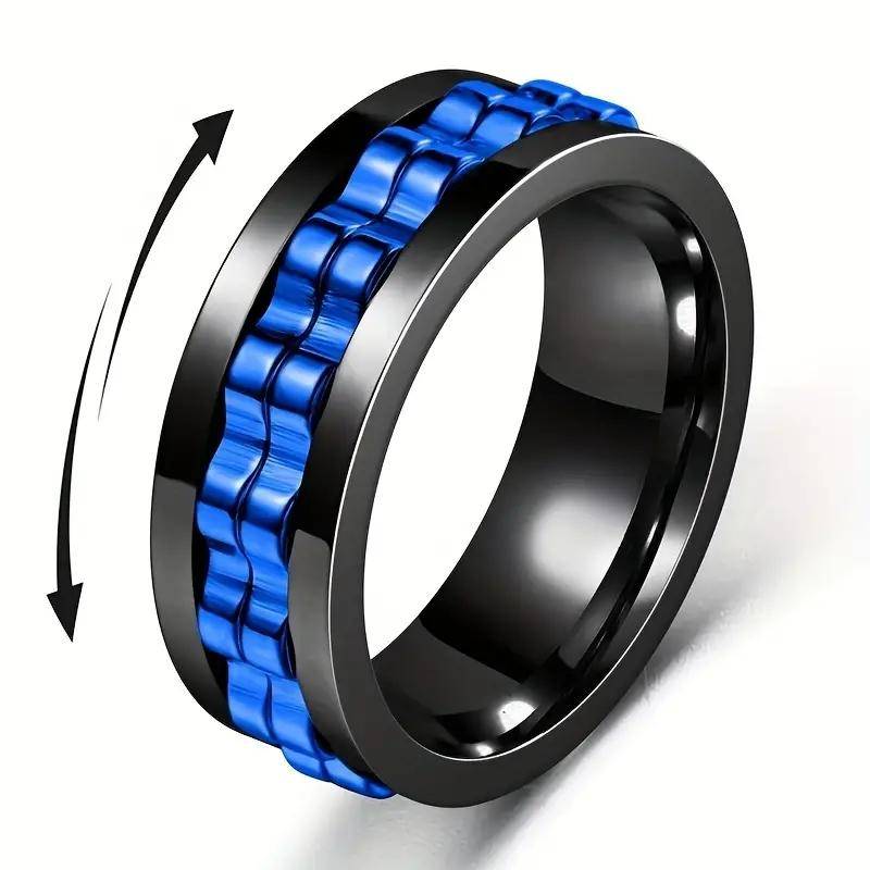 Anti-stress ring i rostfritt stål för män, kugghjuls-kedja, roterande, ångestlindrande, snurrande fidget-ringar, punk-smycken, Bague Homme CLE