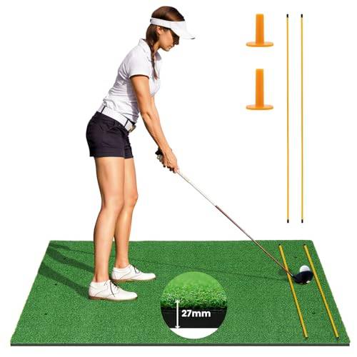 GOPLUS Golf skyddsmatta, 152 x 92 cm/152 x 117 cm, golfträningsmatta med 2 orienteringsstavar och 2 golft-shirts, golfträningsmatta för golfälskare och nybörjare, inomhus och utomhus