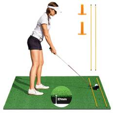 GOPLUS Golf skyddsmatta, 152 x 92 cm/152 x 117 cm, golfträningsmatta med 2 orienteringsstavar och 2 golft-shirts, golfträningsmatta för golfälskare och nybörjare, inomhus och utomhus