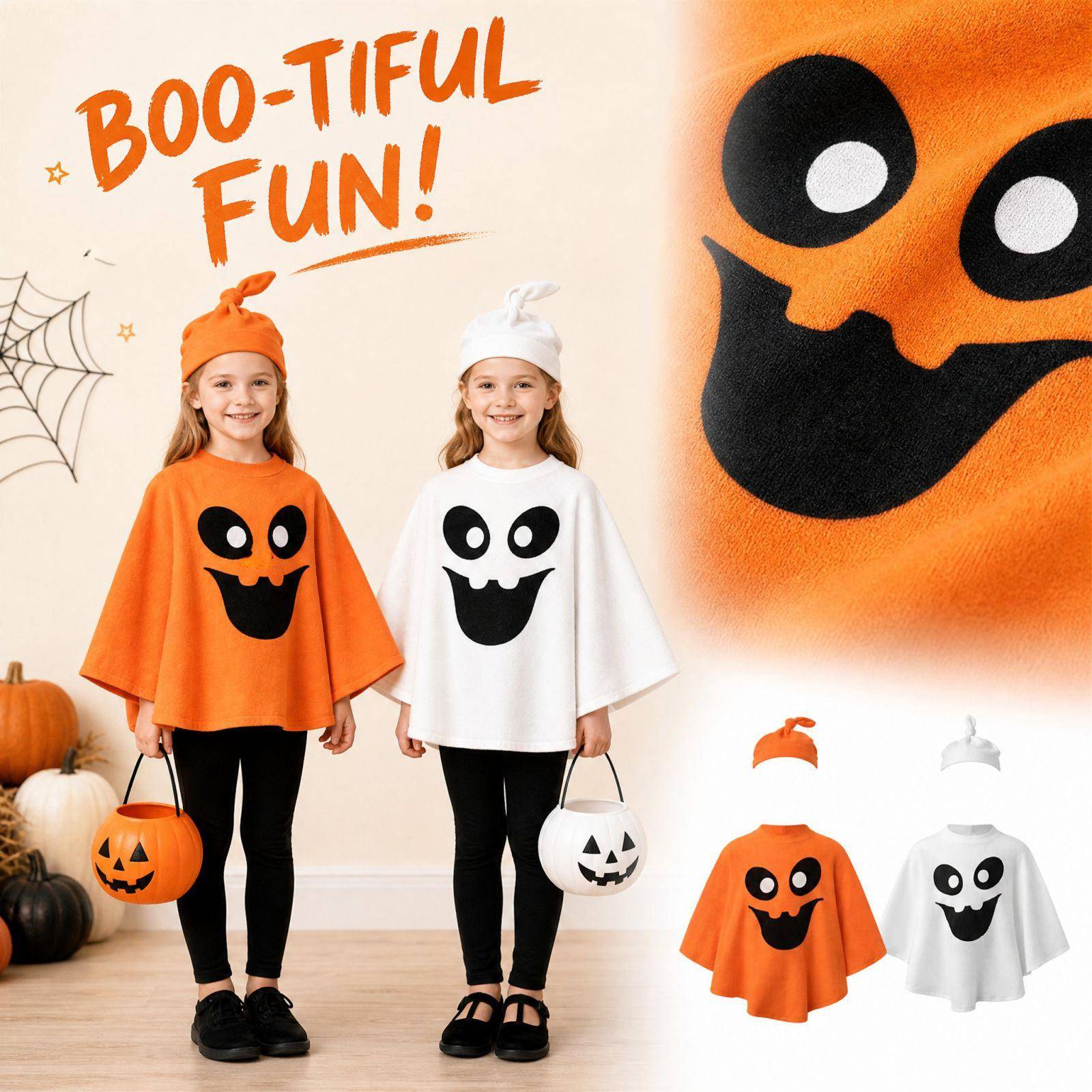 Barn Halloween Pumpa Kappan Kostymset för Pojkar Flickor, Rolig Mantel för Fest och Uppträdande cm black