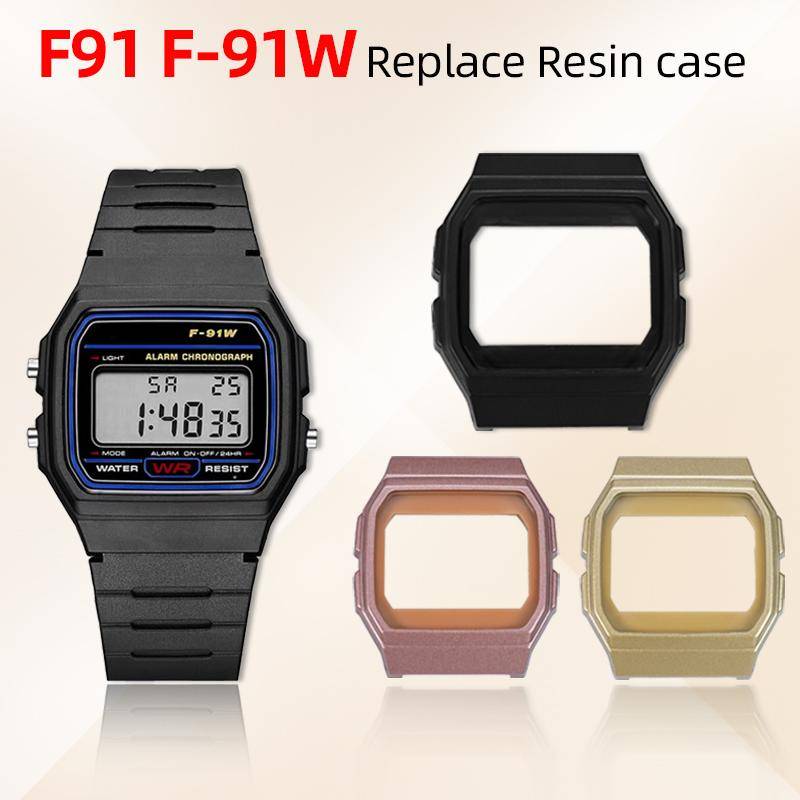 F91 Klockfodral Tillbehör Mod-kit För Casio F-91WM F-91WS F91W Ersättningsfodral Harts Silikon Bezel Klockarmband Svart Män Kvinnor