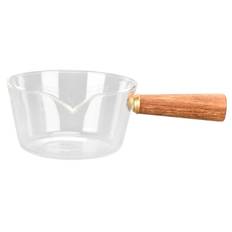 Glass Milk Pot with Wooden Handle V Shaped Spout Noodles Saucepan Home Kitchen Cookware