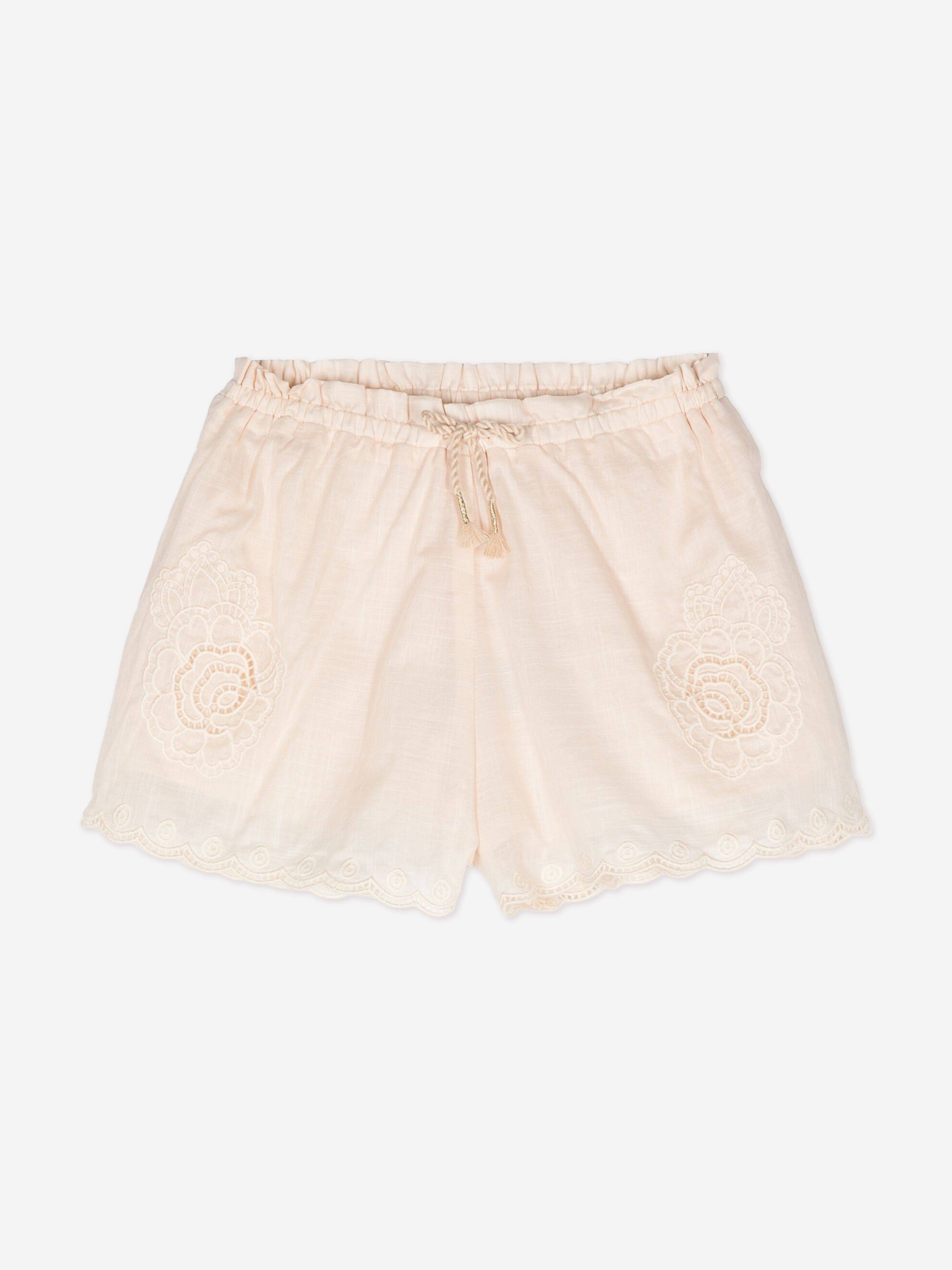 Zimmermann Girls Halliday Embroidered Shorts in Ivory - Ivory / 6 Yrs (6 Yrs)