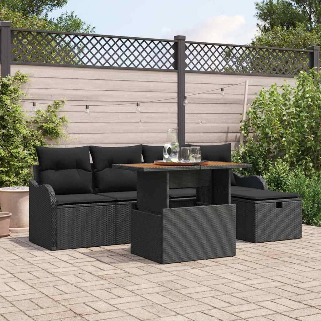 vidaXL Havesofa Sæt 6 stk. Sort polyrattan