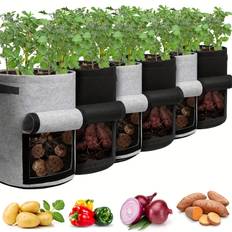 TEMU 6pcs 10 Gallon Potato Grow Bags With Flap Window And Durable Handles, Round Fabric Planters For Tomatoes, Vegetables, And Fruits, Indoor & Outdoor Garden Containers, Potato Grow Bags