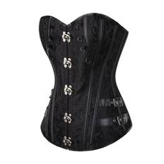 Women Black Corset Lace Up Front Button Sweetheart Jacquard Waist Trainer