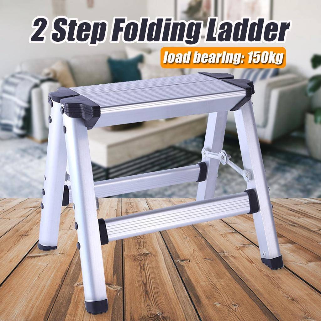 150 kg E89417 Maximal belastning Hopfällbar stege i aluminium Maximal belastning Halkfri säkerhetsplattformsstege 2-stegs pallstege 28 * 27 * 34 cm