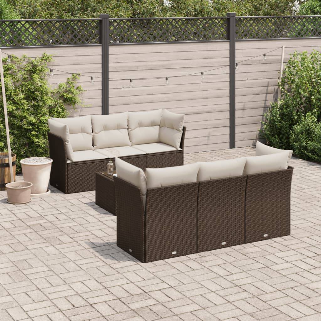 Sofasæt Til Haven 7 Dele Med Hynder Polyrattan - Brun / bord 4x hjørnedel 2x midterdel