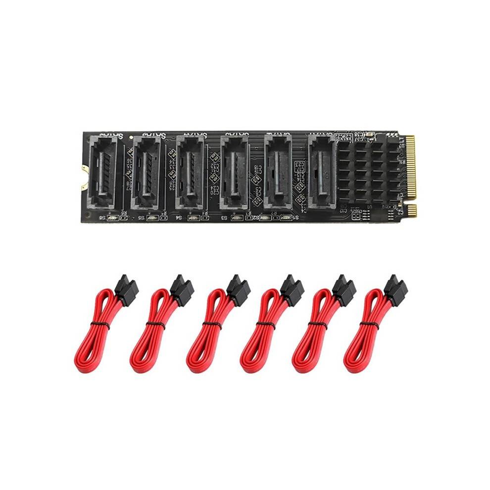 M.2 NVMe to 6 Port 3.0 Adapter Card PCI-E 2X 3.0 RTL9100 Chip M2 Key-M SATA3 6Gbps Expansion Card