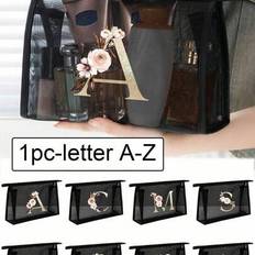 Gold Initials A-Z Waterproof Large Capacity Mesh Cosmetic Bag Toiletries Storage Bag Net Bag, Multifunctional Reusable Travel Portable Bag, Cosmetics - Multicolor - L,M,S,A,B,C,D,E,F,G,H,I,J,K,N,O,P,R,T,V,W,Y,Z