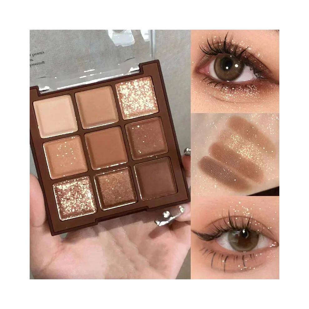 (Matches the image, 1PCS) 9 Colors Chocolate Eye Shadow Palette Pearly Matte Earth Color Eyeshadow Palette Shiny Sequins Eye Pigments Lasting Makeup