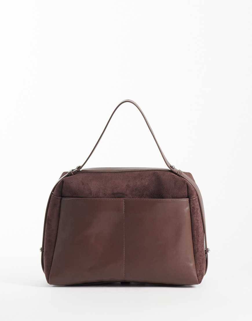 ASOS DESIGN satchel tote-taske i chokoladefarvet imiteret ruskind-Brun - No Size