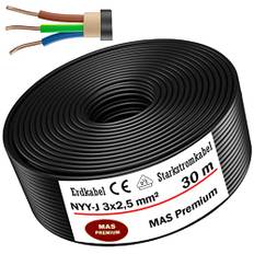 Jordkabel/strömkabel, 5 till 100 m, NYY-J, 3 x 2,5 mm² elkabel, ring för utomhusbruk (30 m)