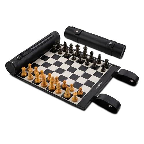Melia Games B-Ware schack för rullning – magnetiskt reseschack av finaste äkta läder med handgjorda schackpjäser i trä – Optiska mangelar