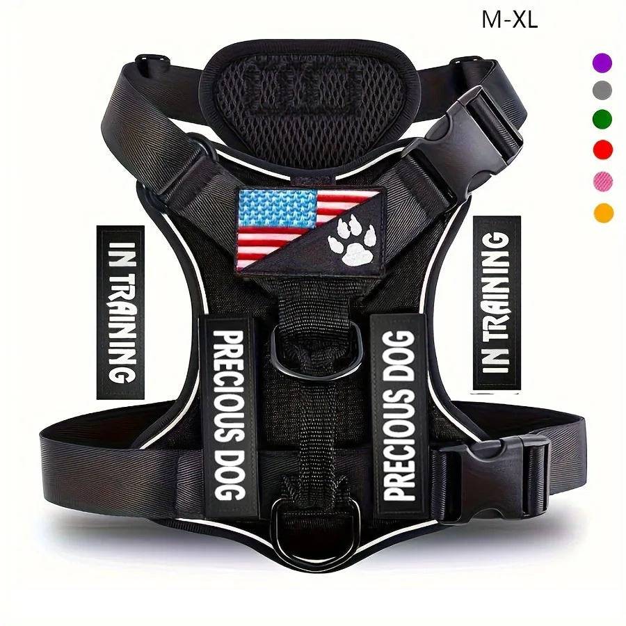 Reflective Dog Vest Harness with 5 Customisable Patches - BLACK / L (L)
