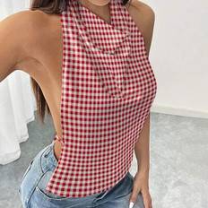 Sexig rutig rygglös topp med halster, sommar - Multifärgad (L,M,S,XL,XS)