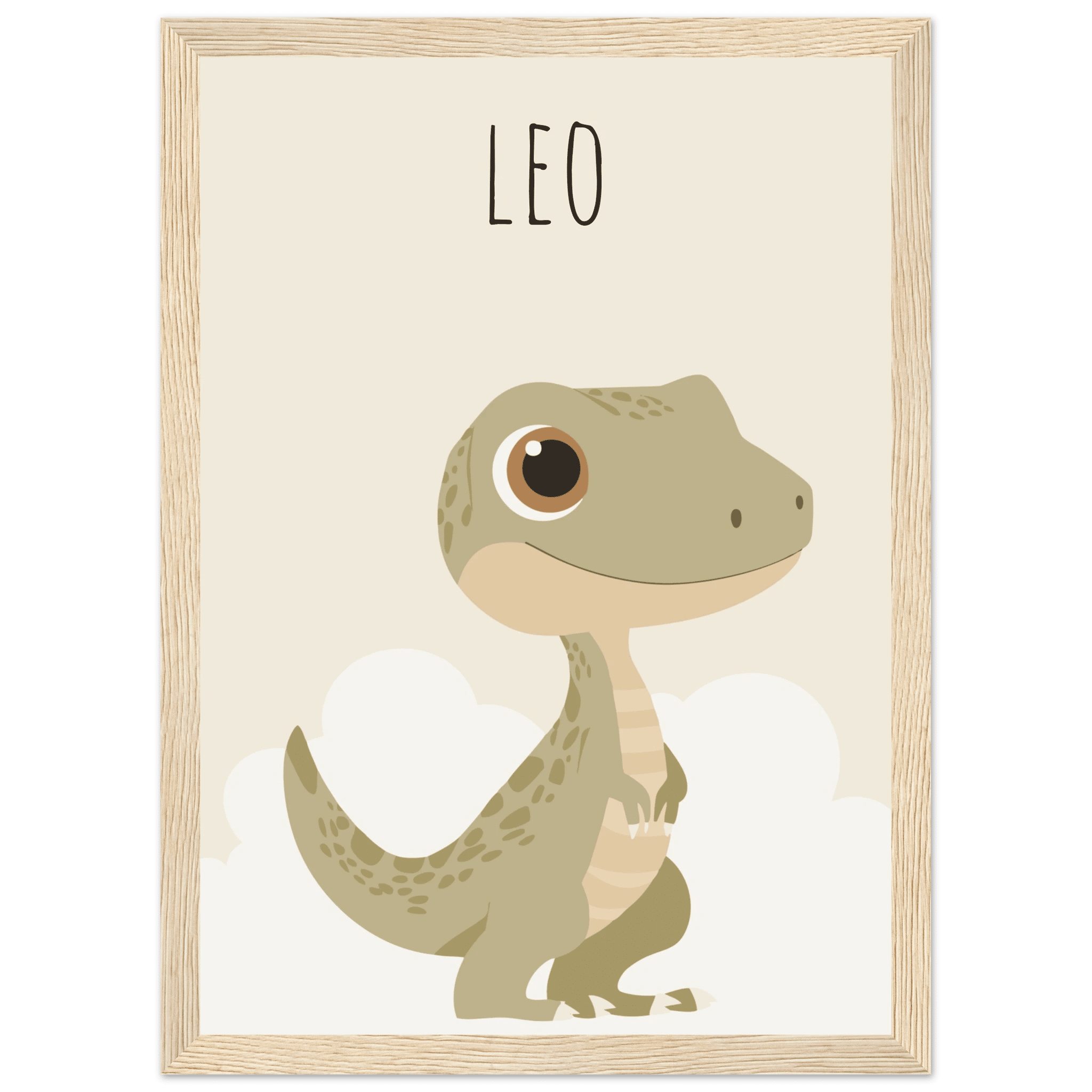 T-Rex dinosaurieposter med eget namn-21x29.7 cm / 8x12" / Premium Matte Paper Wooden Framed Poster / Wood frame