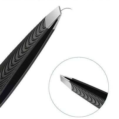Högprecisionspincetter i rostfritt stål, halkfri ögonbrynspincett med fiskfjäll, 96 graders vinklad ögonbrynsklämma, ögonfransförlängning och ögonbryn - Svart