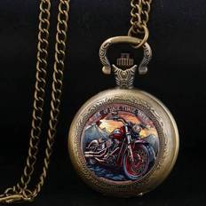 Retro motorcykelgrafik brons fickur kedja halsband