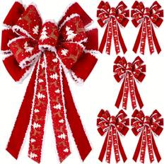 TEMU 2pcs Extra Large Red Christmas Wreath Bows With Golden Reindeer Design, 26x12 Inches - Polyester Outdoor Holiday Decorations For Trees And Home, Christmas Tree Bows