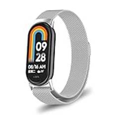 MiRowy Metallrem för Xiaomi Band 9/Xiaomi Band 8, magnetiskt rostfritt stål andningsbara remmar för Xiaomi Band 9/Xiaomi Band 8 -Silver, Silver