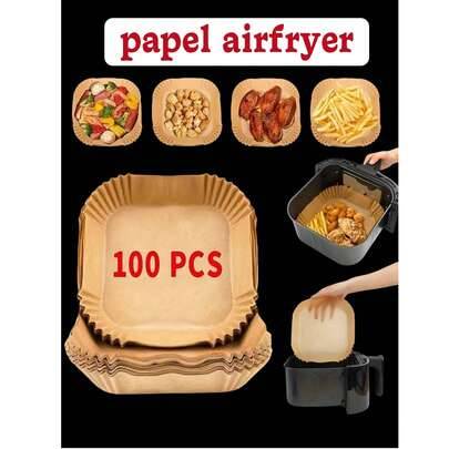 100/50/25 st pappersformar till airfryer, bakplåtspapper för köket, oljeabsorberande med olje- och vattenavskiljning, non-stick, universell pappersram - Multifärgad