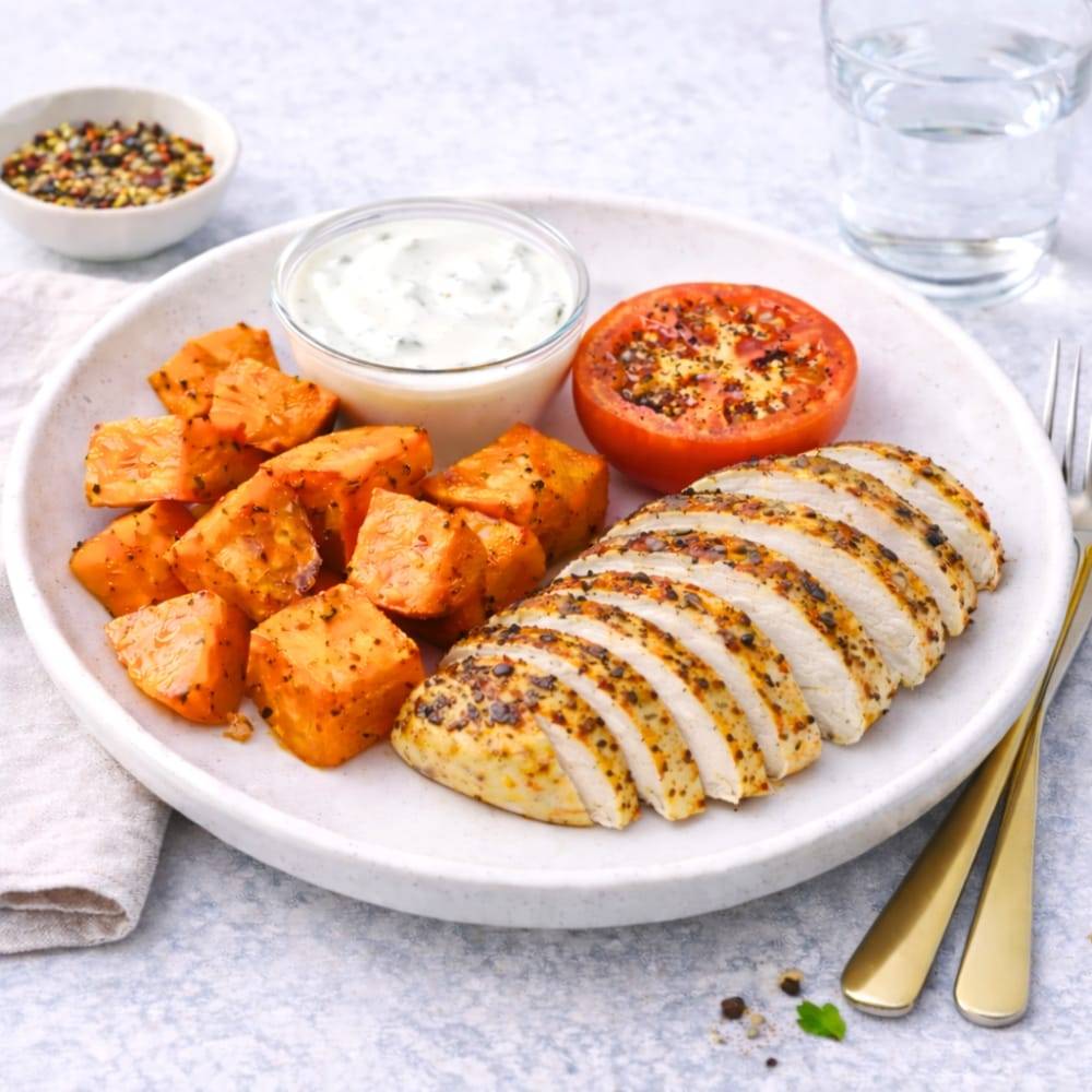 Cajunkyckling med sötpotatis & limesås