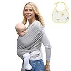 Aolso Baby slinga, handsfree babybärare, stretchig babywrap med babyhaklappar, omlindade babyremmar för nyfödda till småbarn, rem för nyfödda - bärsele (grå)