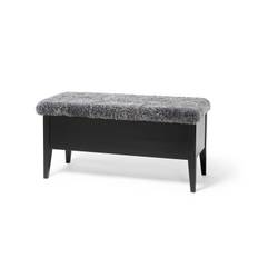 Klinte Bänk 90 | Svartlack | Fårskinn - Svart, Grå (90 cm)
