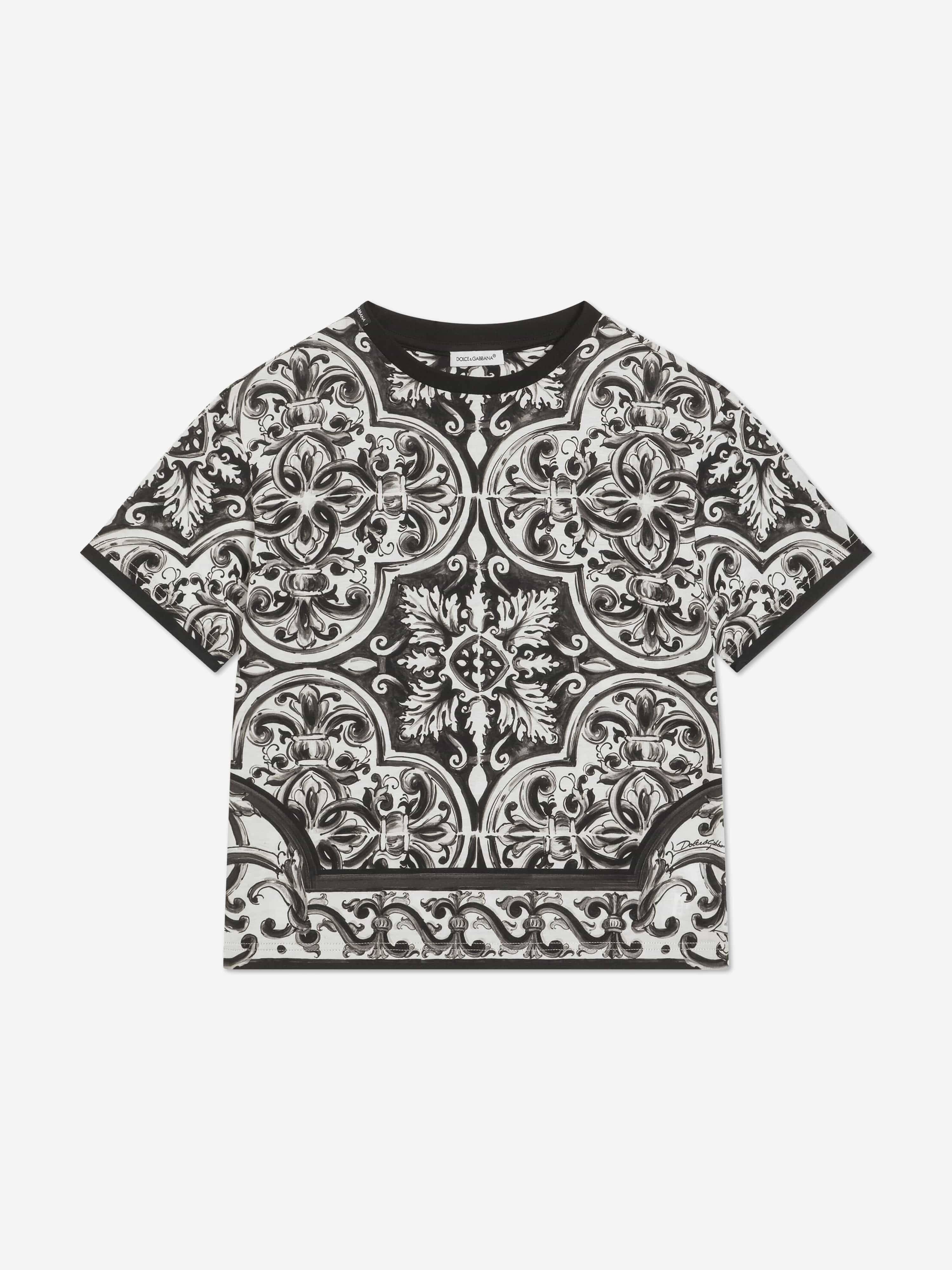 Dolce & Gabbana Boys Majolica Print T-Shirt in Black - Black / 4 Yrs (4 Yrs)