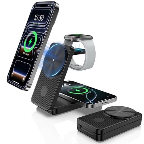 Dubbel Mag-Safe Laddare för i Phone 16 Pro Max, Magnetisk Reseladdare för iPhone 15/14/AirPods 4 3 Pro, Vikbar Trådlös Laddningsstation, Apple Watch Stativ för Apple Watch 10/Ultra/8