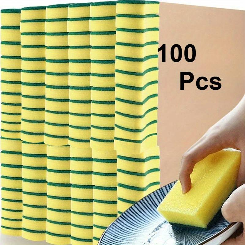 TEMU 100pcs, Cleaning Sponge, Double-sided Scouring Pad For Household Cleaning, Dishwashing Sponge, Sponge, Durable Scratch-free Sponge For Wiping, Super Absorbent, Cleaning Supplies, Cleaning Tools