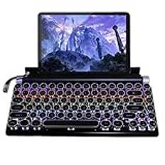 Trådlöst Retro Skrivmaskin Tangentbord Bluetooth Klassisk Vintage Blå Axis Färgat Ljus Riktigt Mekaniskt Tangentbord med 83 Tangenter Punk Keycap för Mac/PC/Bärbar Dator/Surfplatta/Mobiltelefon