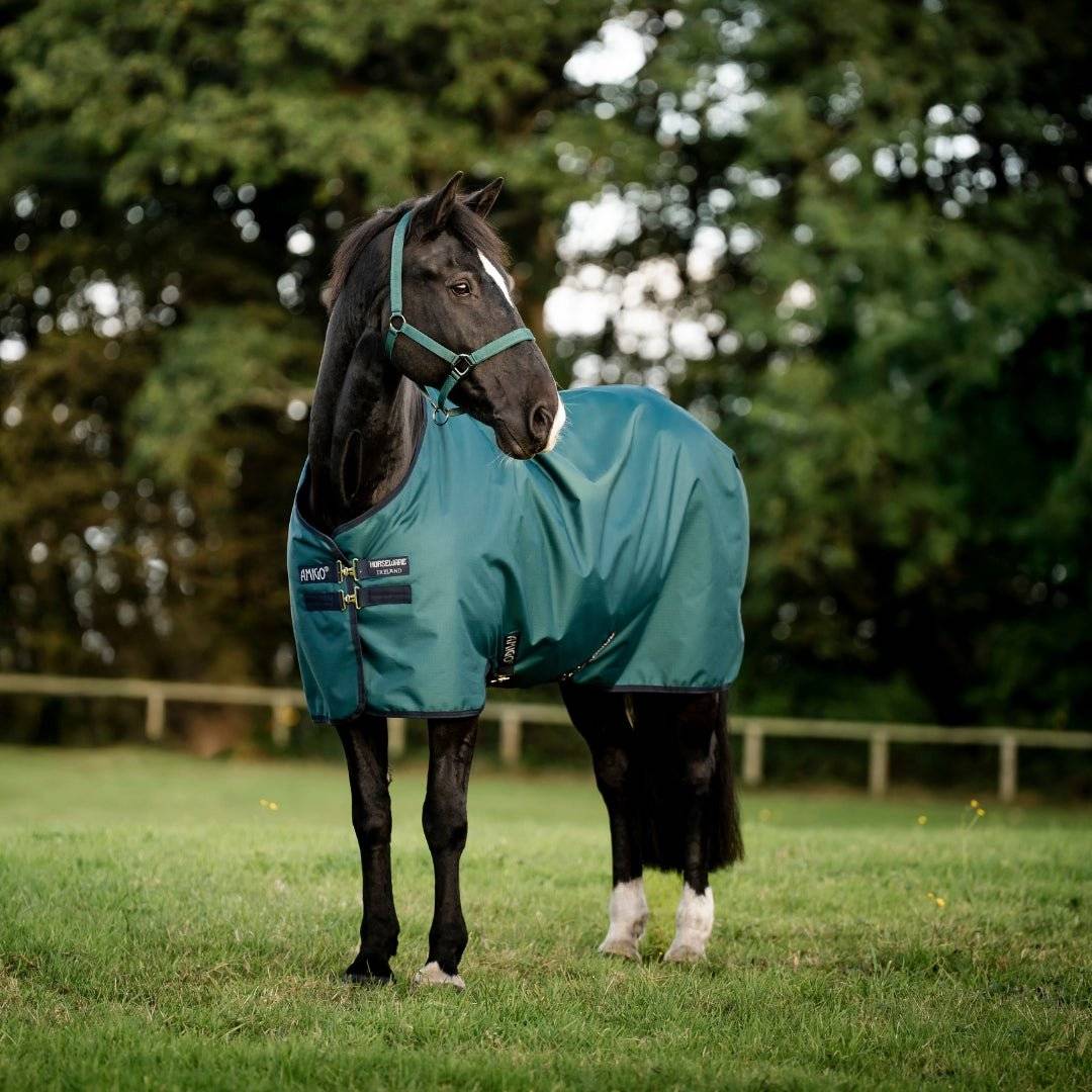 Horseware Amigo - Ripstop Regndækken 900D - 0 gram - Grøn - Dynasty Grøn/Navy & Sølv / 155