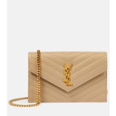 Saint Laurent Cassandre matelassÃ© envelope leather wallet on chain - beige