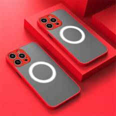 Magnet Matt Colorblock Bumper Telefonfodral Kompatibel med Apple IPhone 14 Pro Max, IPhone 16 Pro/16 Pro Max/16 Plus/16, IPhone 15 Pro/15 Pro Max/15 P - Röd (Multi-size)