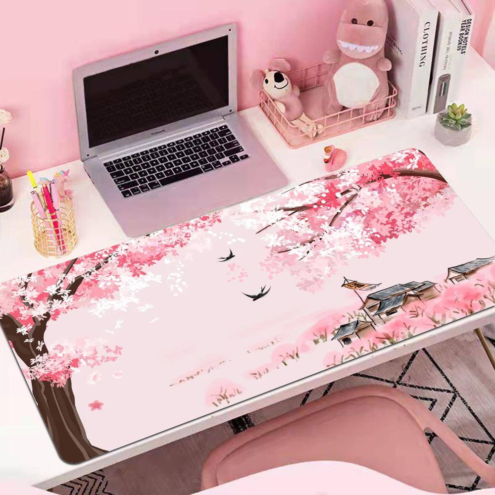 HYBXAXC Pink Sakura Xxxl Mouse Pad Desk Pad Computer Carpet Mausepad Kawaii Office Accessories Keyboard Pc Laptop Deskmat Rugs