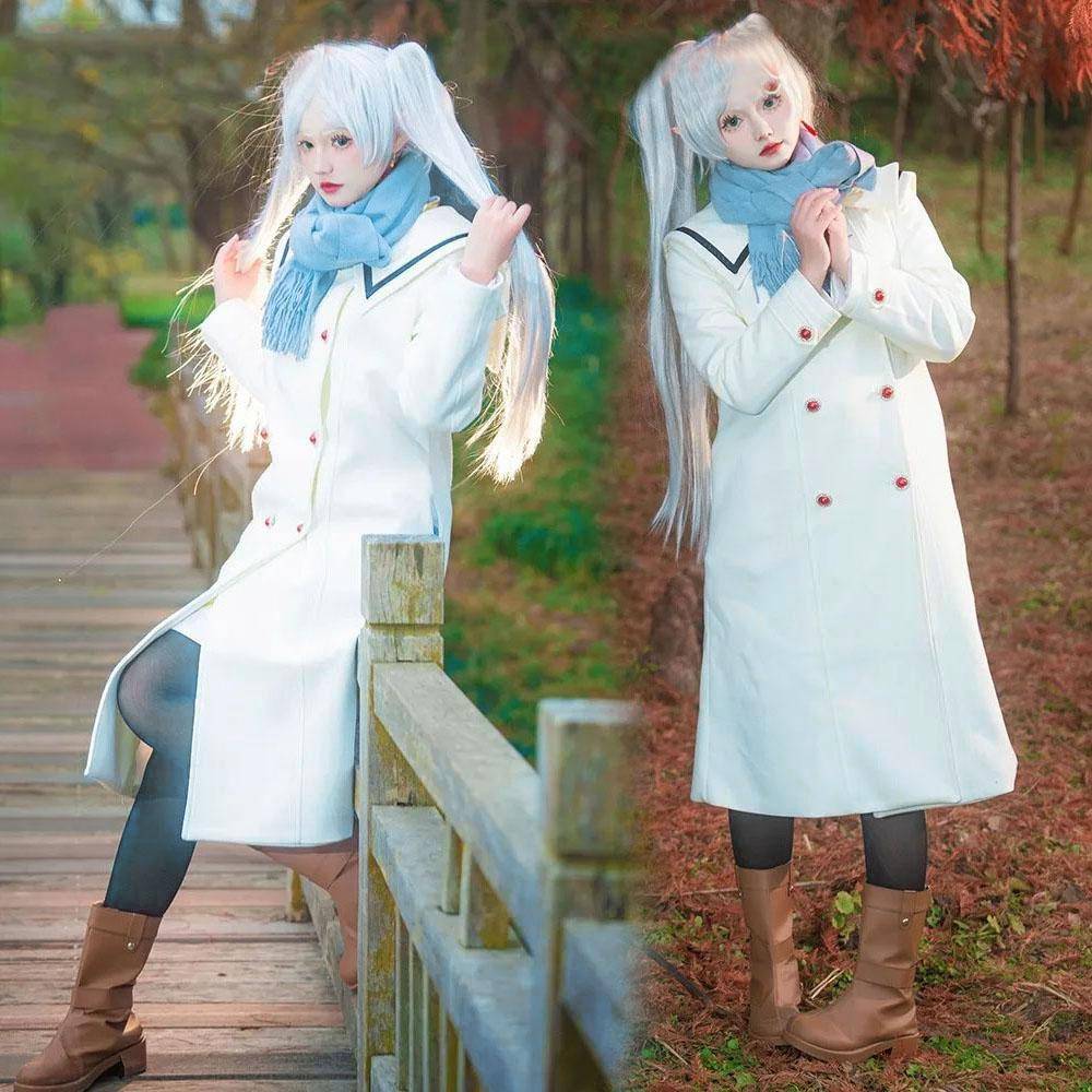 Anime Frieren Beyond Journey's End Cosplay Kvinnor Kostymset med halsduk vit Peruk Halloween Festkläder outfits cm white