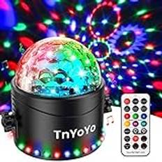 Discoboll, TnYoYo 30 LED discolampa röststyrning scenlampa, 7 färger festljus med fjärrkontroll och 3 m USB-kabel, 360° roterande facetterad kula för fest/DJ/jul/bar/barn