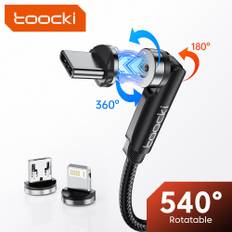 Toocki Magnetisk Kabel Snabb Laddning Micro USB Typ C-kabel För iPhone Samsung Xiaomi Magnet Laddare Mobiltelefon Datakabel Micro Plug-0.5M svart