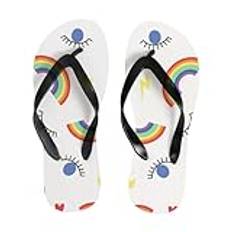 Flip Flops för kvinnor resetofflor – abstrakta ögon droppar regnbågar kronor sommar stringsandaler för strand bekväma inomhus utomhus platta glidare, Ögon regnbågskronor, Small