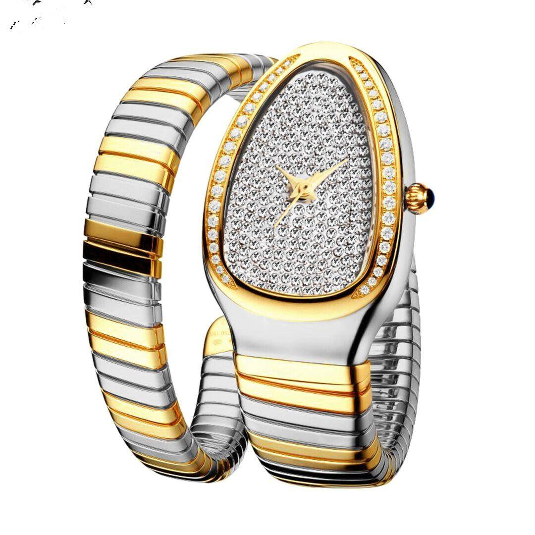 Mode Ormklocka För Kvinnor Guld Diamant Stainelss Stål Dam Quartz Armbandsur Lyxiga Utsökta Vattentäta Klockor