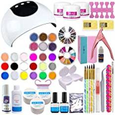 Warm Girl akryl nagelkit 36 W UV nagellampa 3 färger UV nagelgel akrylpulver och akrylvätska set 24 färger glitterpulver akryl flytande nagelkonst set
