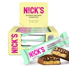 NICKS Protein Riegel ohne Zuckerzusatz – Haselnuss Nougat Schokolade – 15g Eiweiß 30% – 209 Kalorien – Low Carb Keto Proteinriegel mit Ballaststoffen & Kollagen – Glutenfrei, Snack ohne Palmöl 12x50g