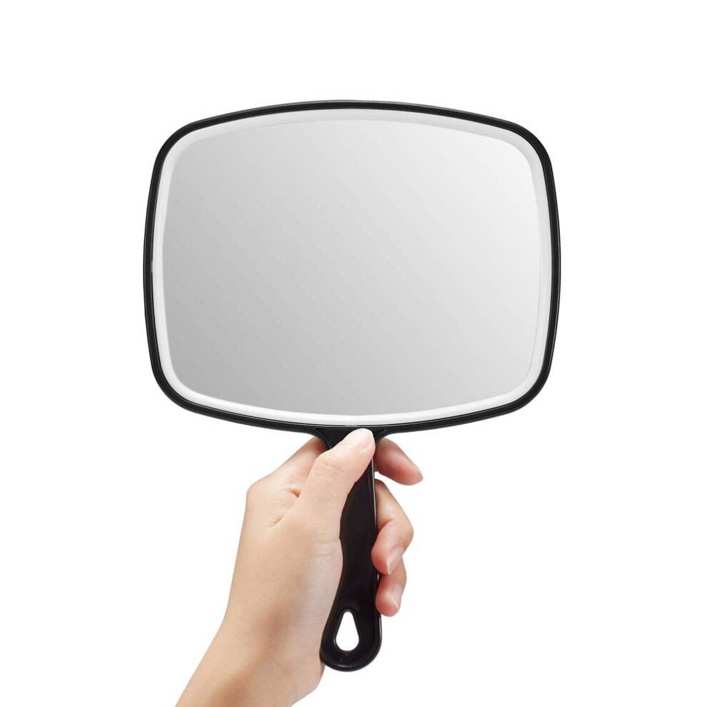 Håndholdt spejl i salonkvalitet, sort design med komfortabelt håndtag, HD-refleksion, 2-vejs brug, ideel til professionelle frisører, stil