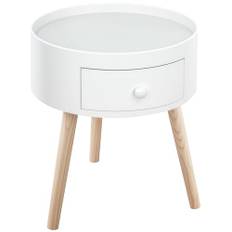 HOMCOM Soffbord - sängbord - runt nattduksbord - skandinavisk design sidobord sofftå med låda lutande avsmalnande ben massivt trä ek ljus vit